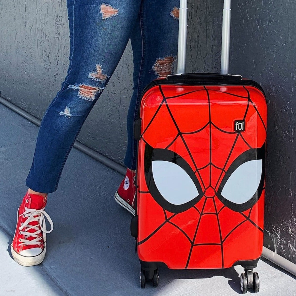Marvel Spiderman Mask FŪL 21" Hard Rolling Luggage, Red - Stiles Supply Co.