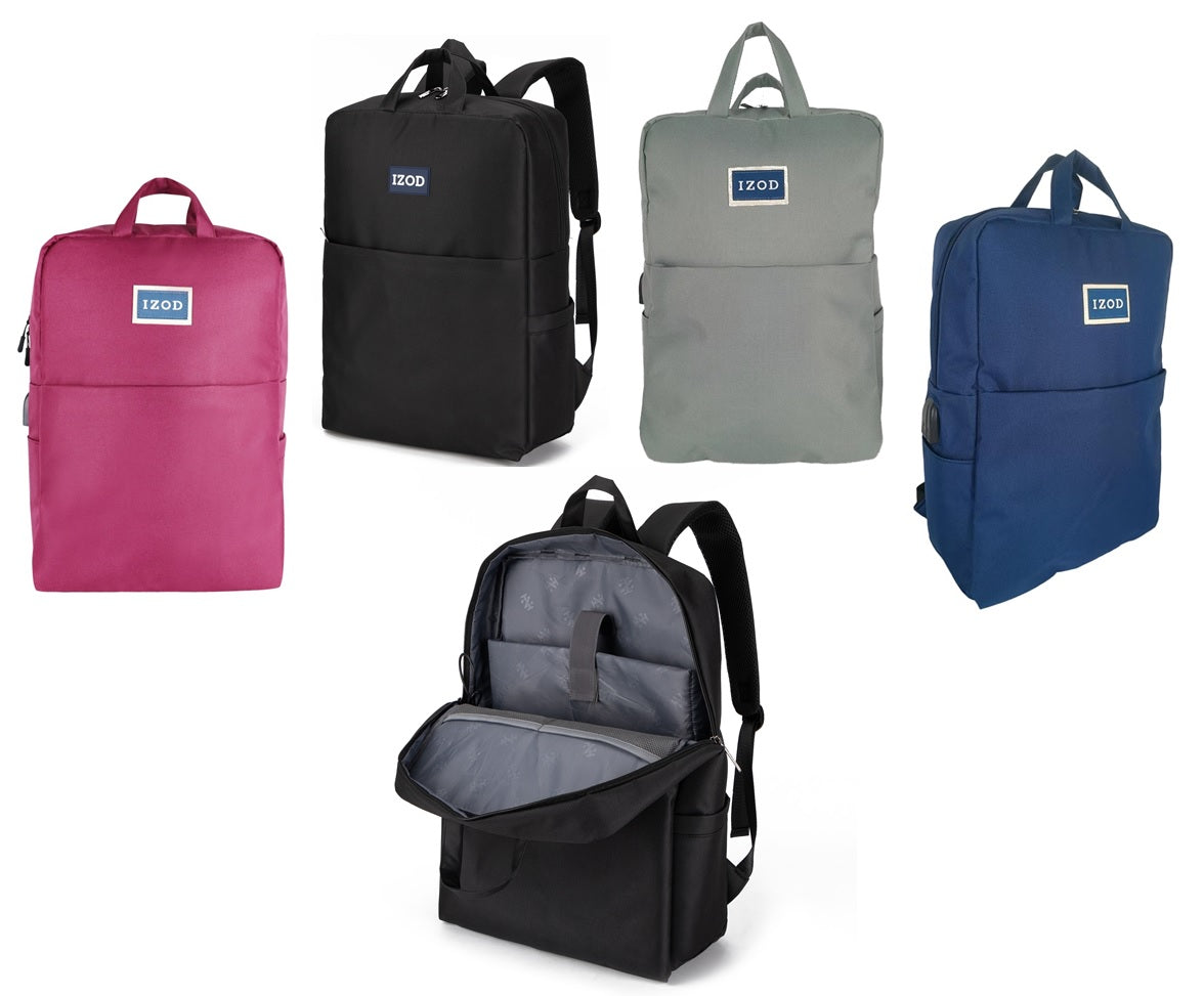 IZOD Wisdom Business Travel Slim Durable Laptop Backpack USB Charging Port - Stiles Supply Co.