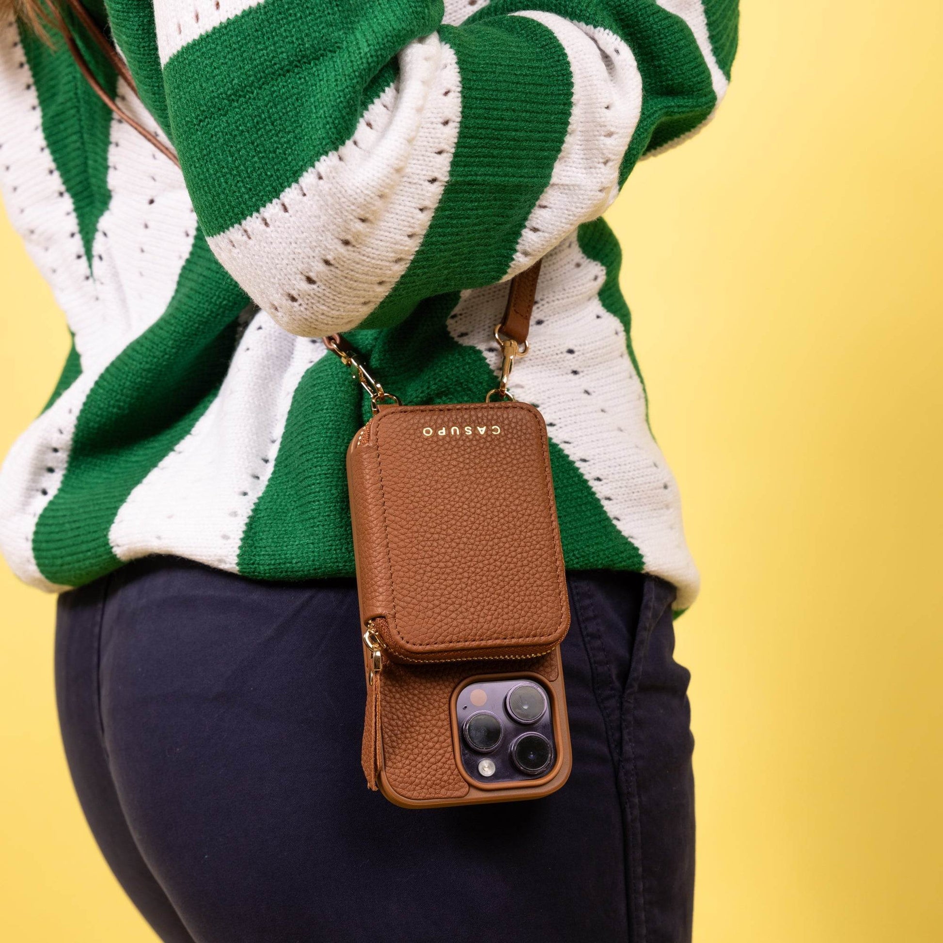 CASUPO iPhone Case and Wallet with Long Strap - Tan
