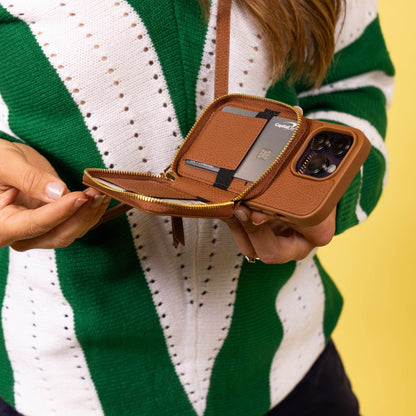 CASUPO iPhone Case and Wallet with Long Strap - Tan