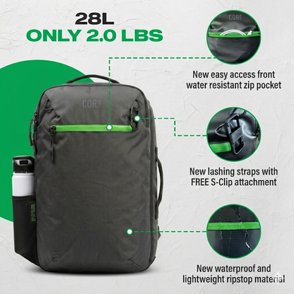 COR Surf Island Hopper 2.0 Travel Backpack – New Matte Black | Lightweight Waterproof 28L & 34L