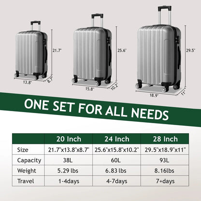 Mirage Ryan ABS Hard shell Lightweight 3 Piece Luggage Set - Stiles Supply Co.