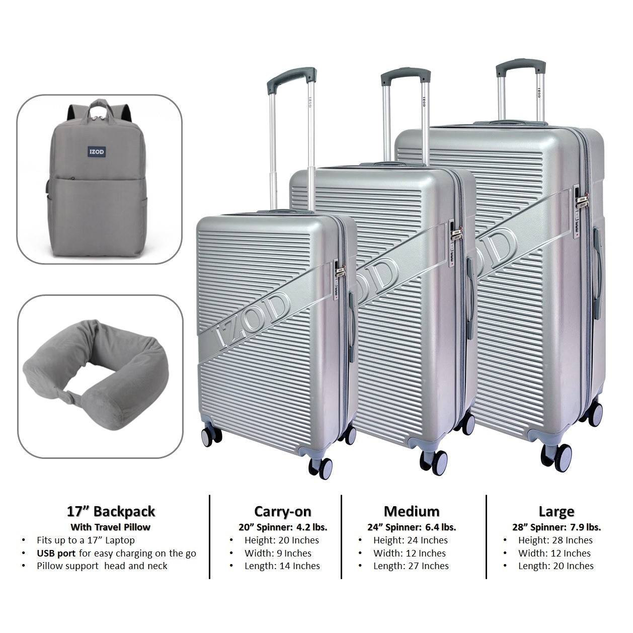 IZOD Harper Expandable ABS Hard shell Luggage 5 Piece Travel Set - Stiles Supply Co.
