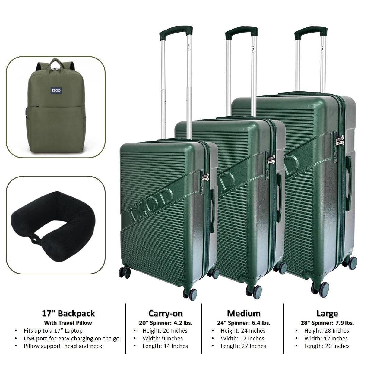 IZOD Harper Expandable ABS Hard shell Luggage 5 Piece Travel Set - Stiles Supply Co.