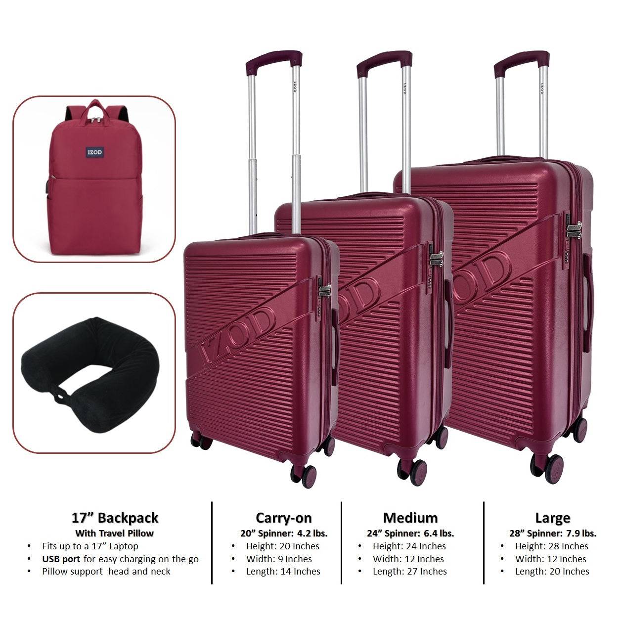 IZOD Harper Expandable ABS Hard shell Luggage 5 Piece Travel Set - Stiles Supply Co.
