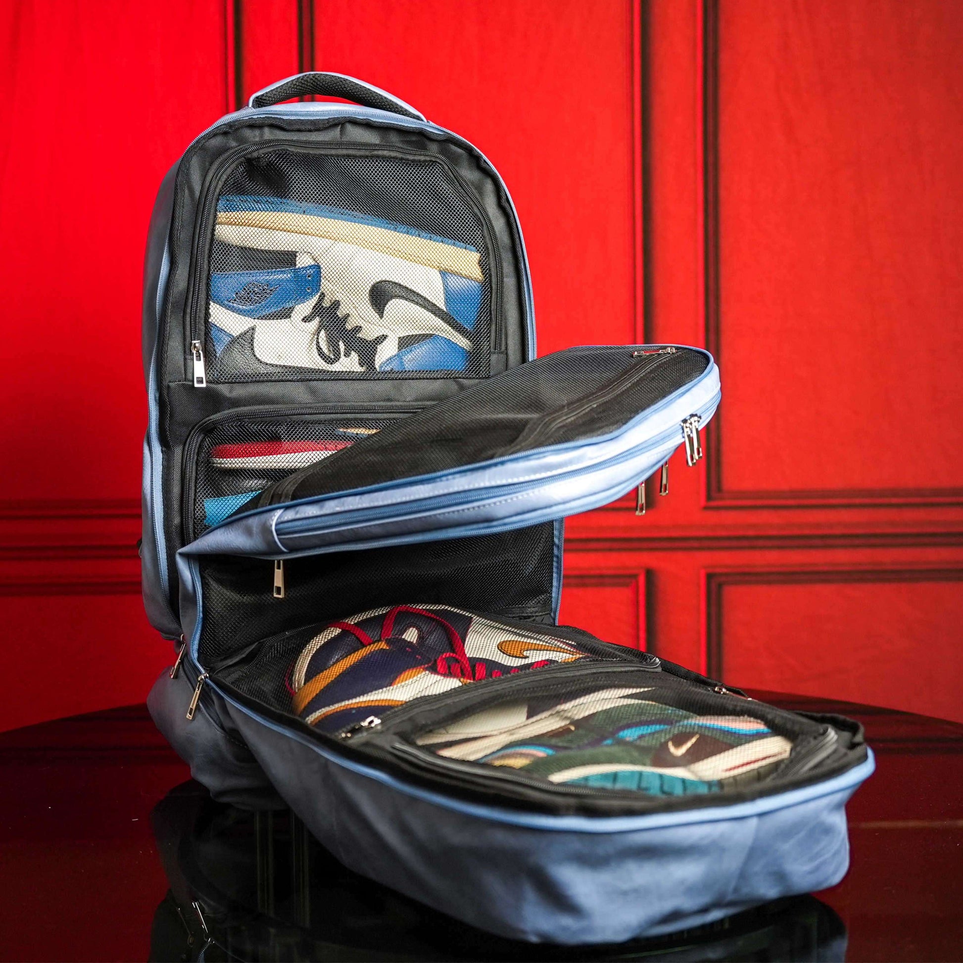 Sole Premise Baby Blue Leather Carry-On Patented Backpack