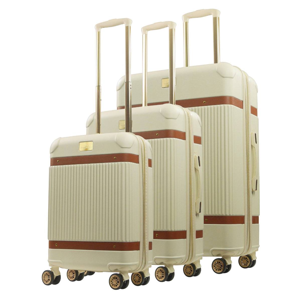 Tommy Bahama 3-Piece Beige Hard-Sided Luggage Set stripes - Stiles Supply Co.