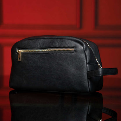 Sole Premise Black Leather Toiletry Bag