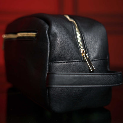 Sole Premise Black Leather Toiletry Bag