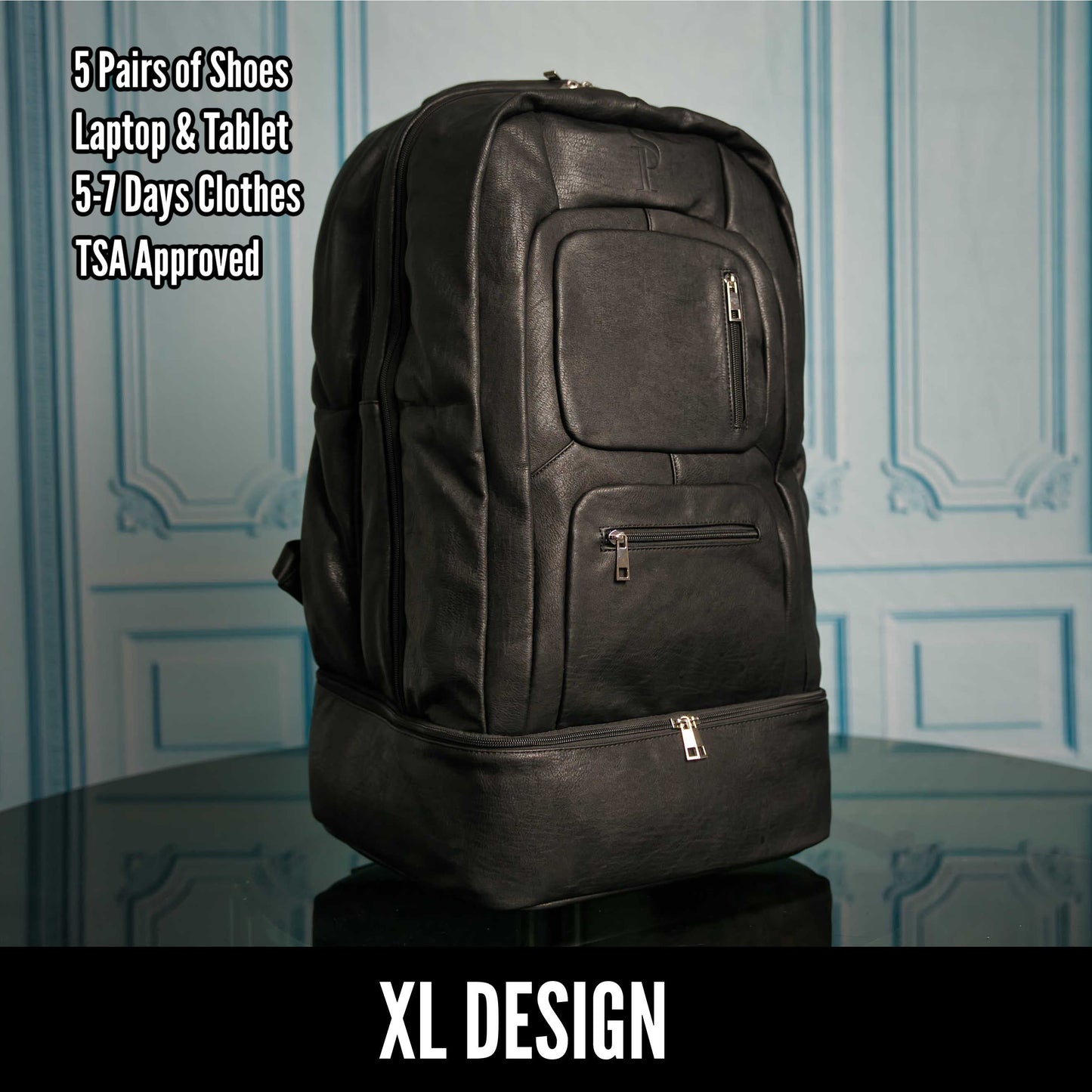 Sole Premise Black Leather Patented Carry-on Shoe Bag (XL)