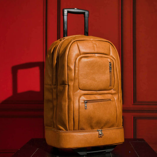 Sole Premise Brown Leather Carry-On Patented Roller Bag
