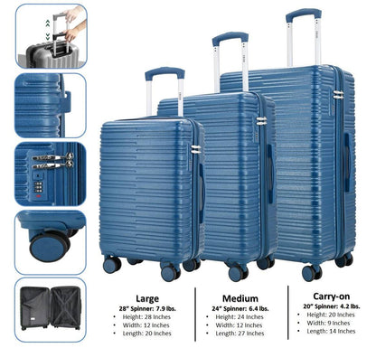 IZOD Camellia Premium Lightweight 3-Piece Luggage Set Blue