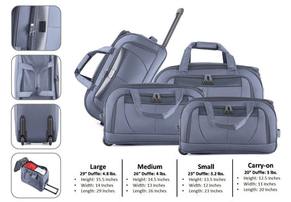 Mirage IZOD Carol Soft shell Lightweight Duffel Rolling Bag 4 Piece Set - Stiles Supply Co.