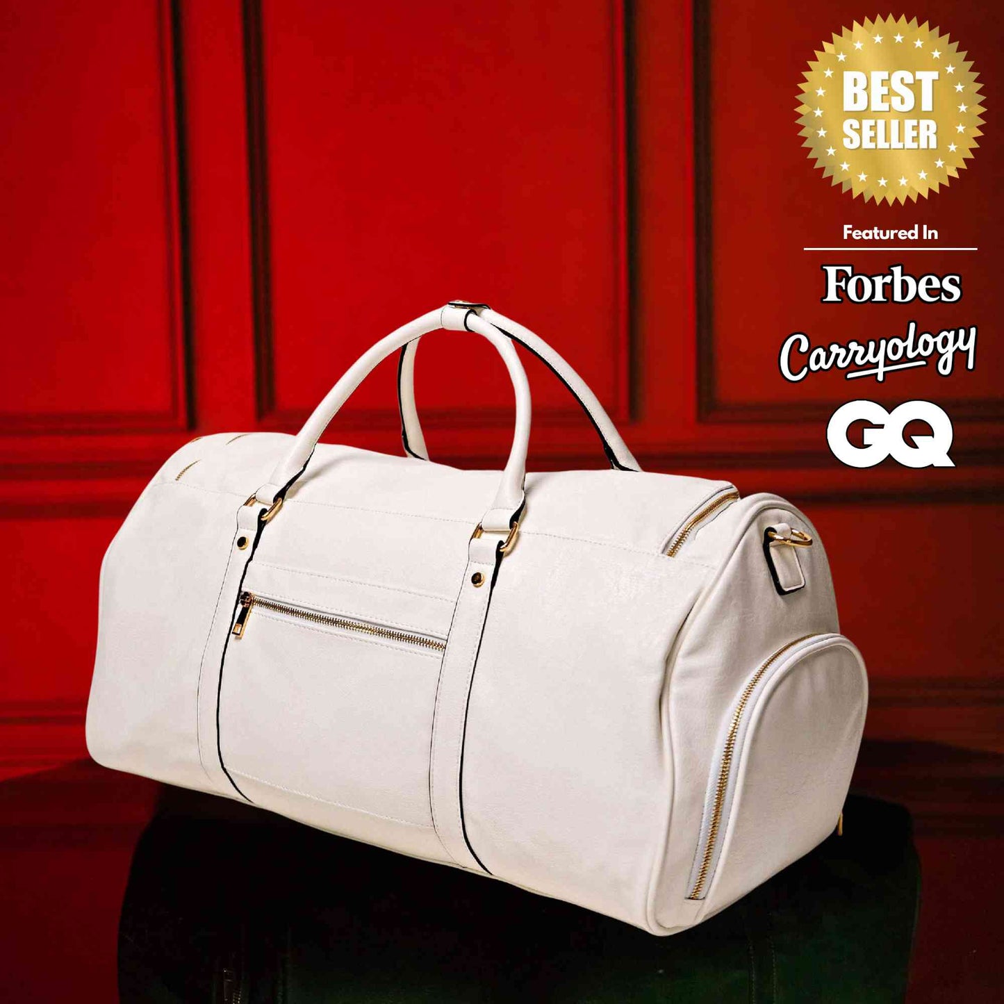 Sole Premise White Leather Weekender Duffle Bag