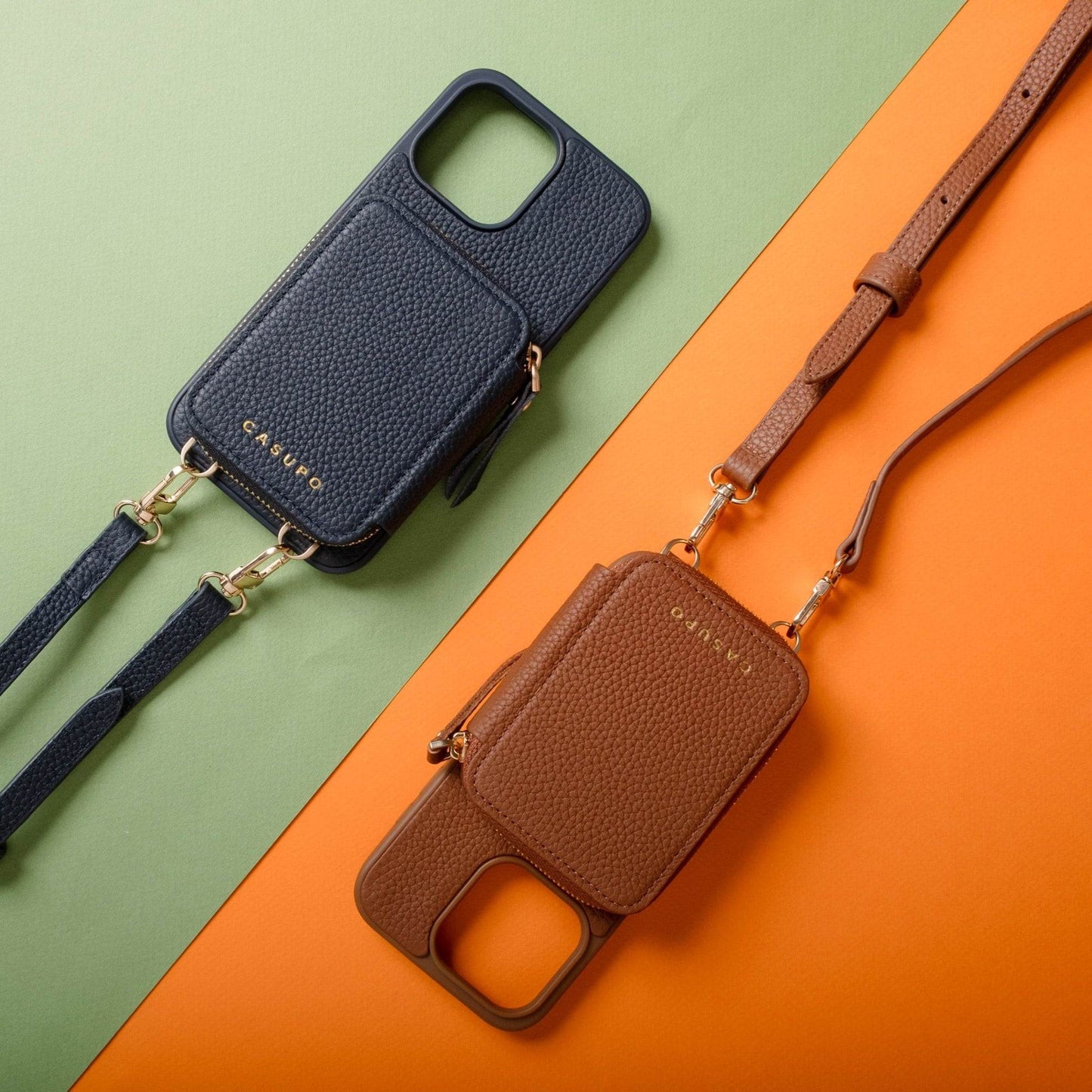 CASUPO iPhone Case and Wallet with Long Strap - Tan