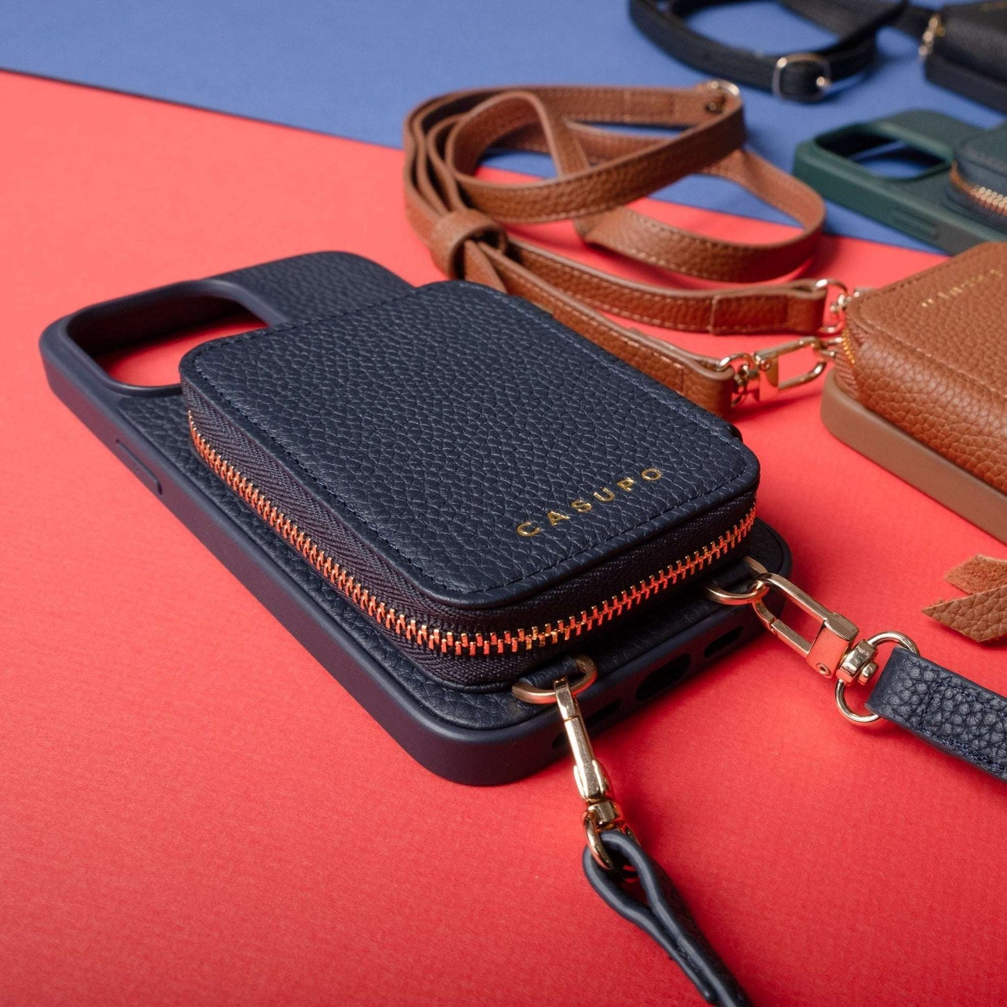 CASUPO iPhone Case and Wallet with Long Strap - Navy