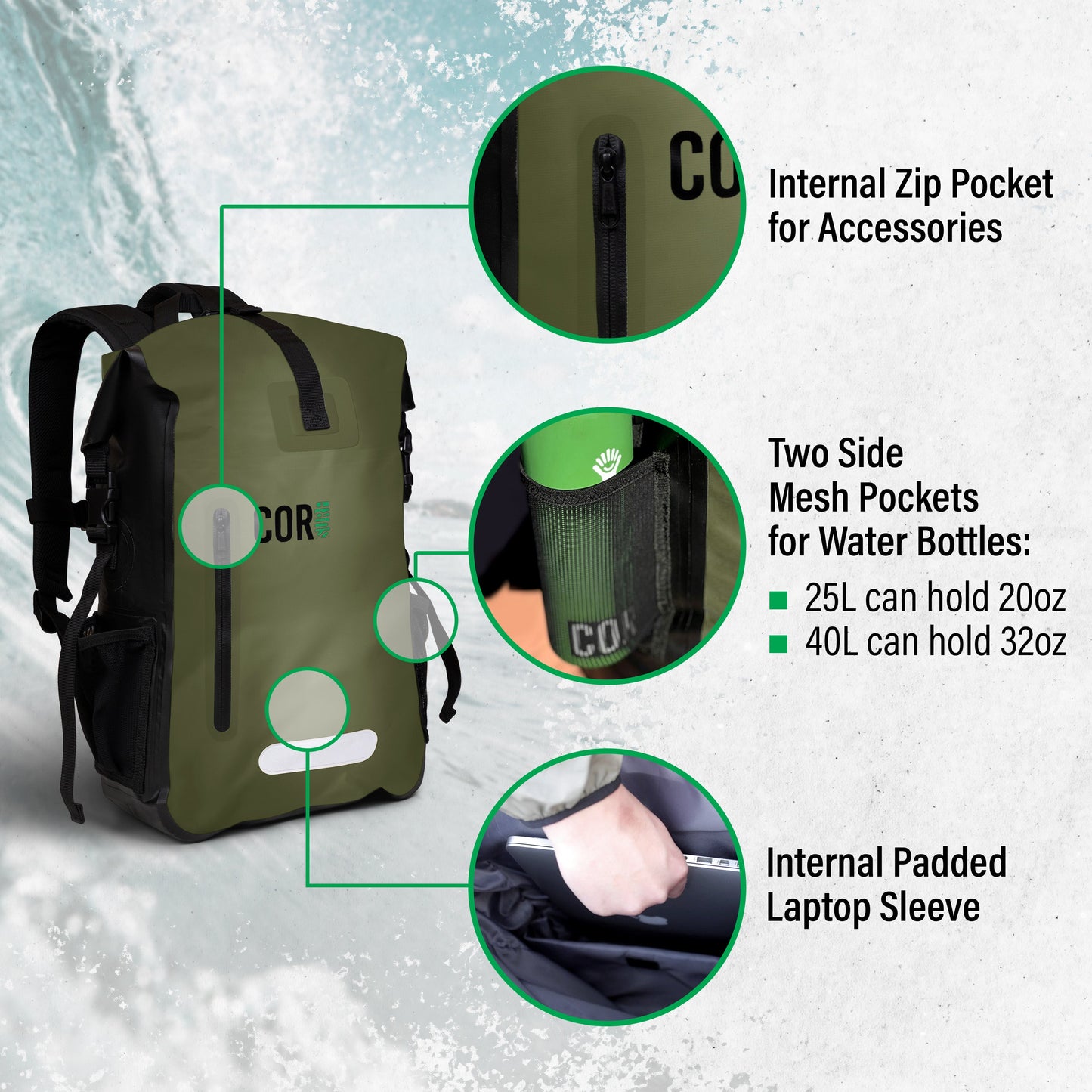 COR Surf 40L Waterproof Dry Bag Backpack
