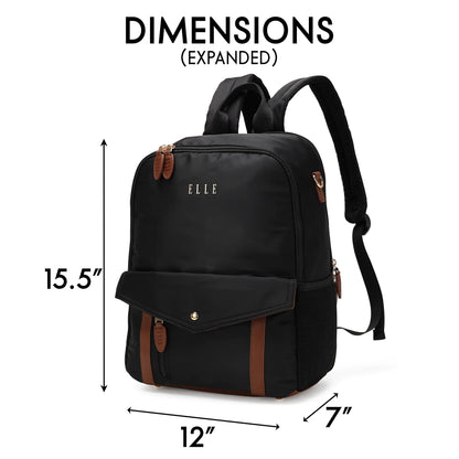 ELLE Luxe Journey 18L Twill and Vegan Leather Backpack - Stiles Supply Co.