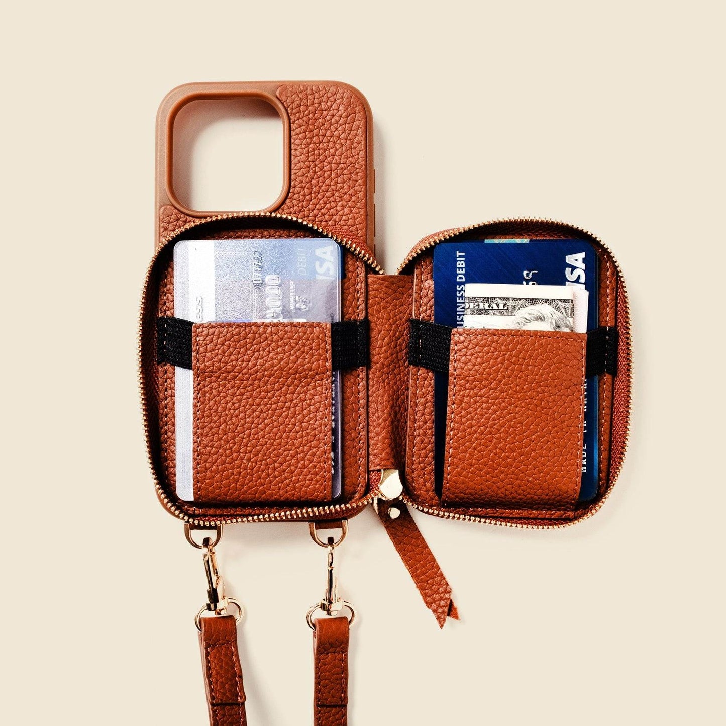 CASUPO iPhone Case and Wallet with Long Strap - Tan