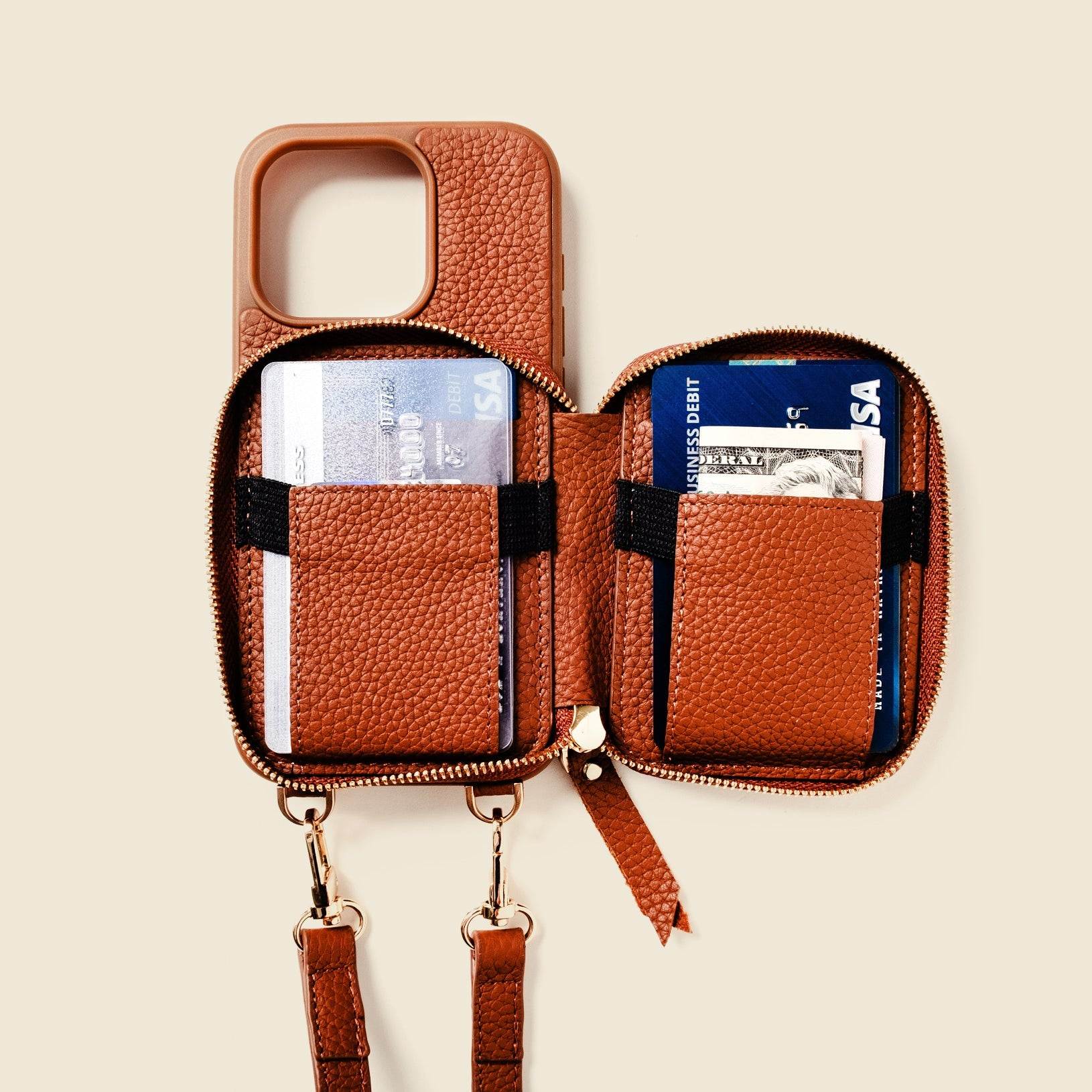 CASUPO iPhone Case and Wallet with Long Strap - Tan