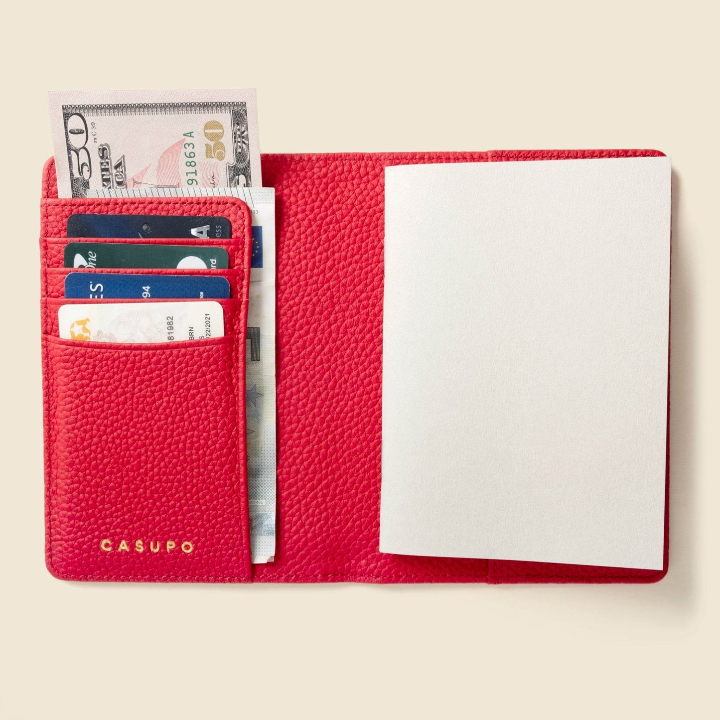 CASUPO Leather Passport Wallet with RFID - Red