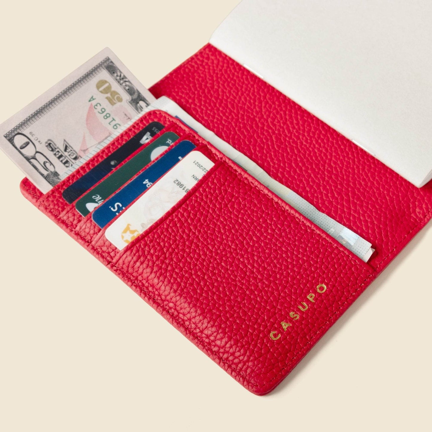 CASUPO Leather Passport Wallet with RFID - Red