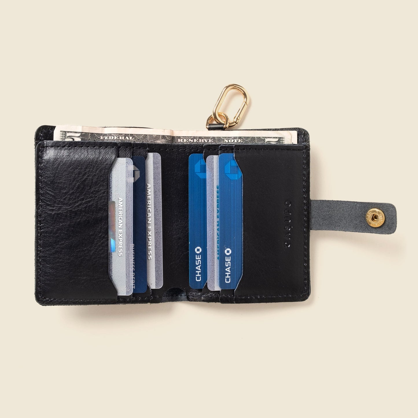 CASUPO Wallet with Snap and Key Ring - Black