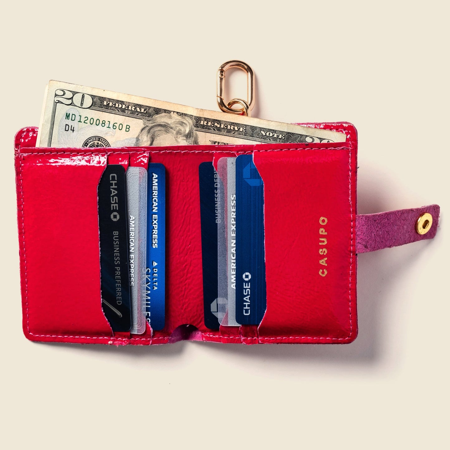 CASUPO Wallet with Snap and Key Ring - Hot Pink