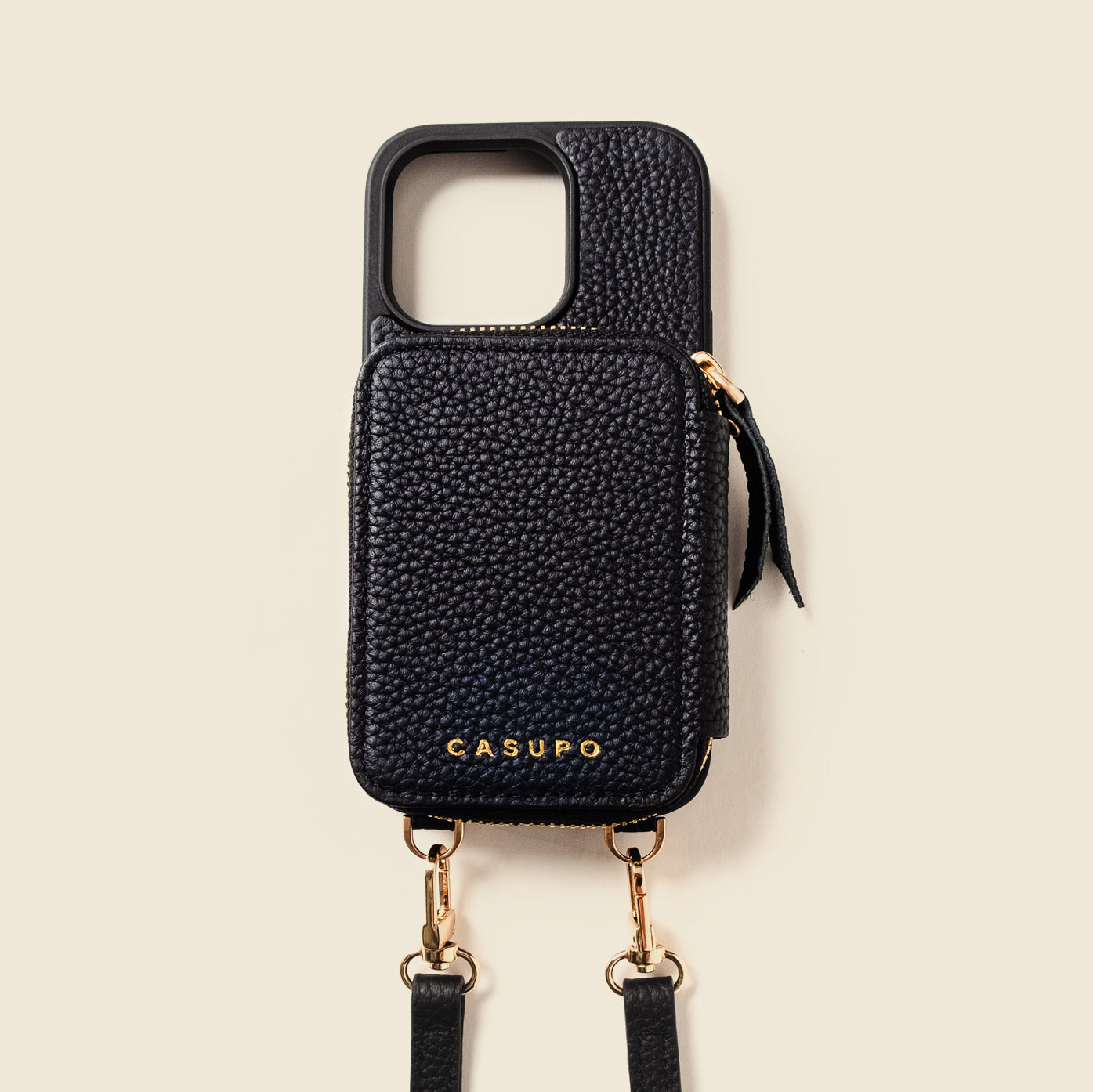 CASUPO iPhone Case and Wallet with Long Strap - Black