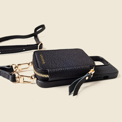 CASUPO iPhone Case and Wallet with Long Strap - Black