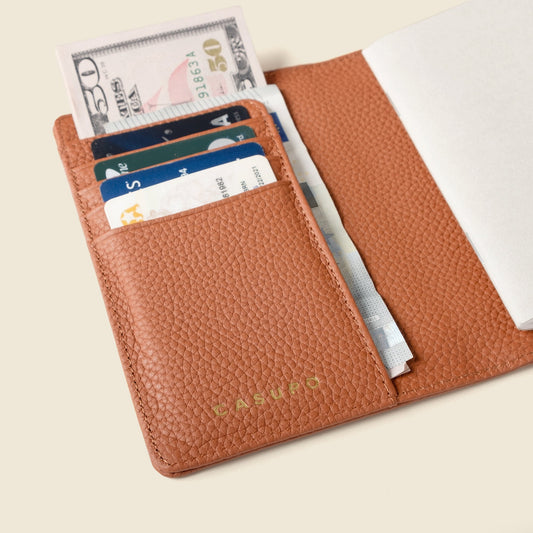 CASUPO Leather Passport Wallet with RFID - Tan