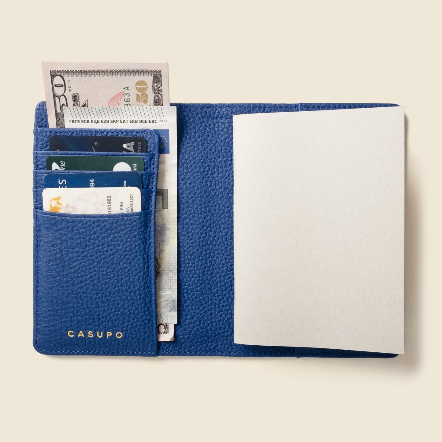 CASUPO Leather Passport Wallet with RFID Shield- Cobalt