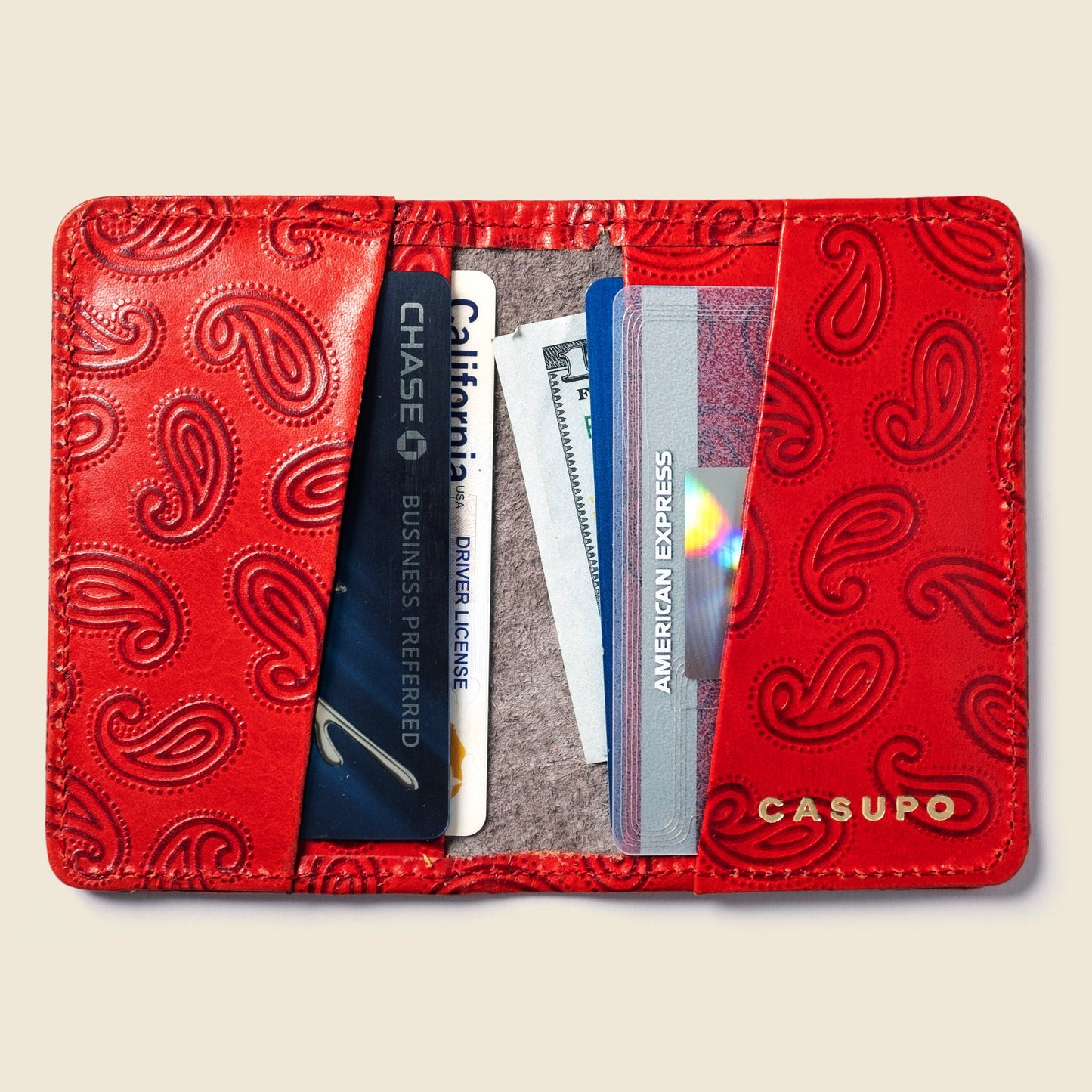 CASUPO Compact Bifold with RFID Protection - Red Paisley