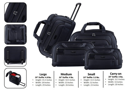 IZOD Gavin Soft shell Lightweight Duffel Rolling Bag 4 Piece Set - Stiles Supply Co.