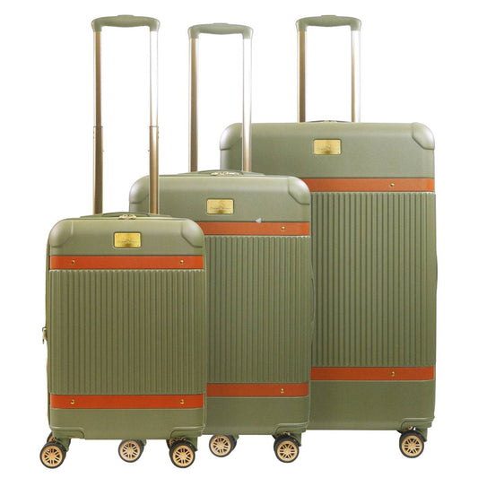 Tommy Bahama 3-Piece Green Hard-Sided Luggage Set stripes - Stiles Supply Co.