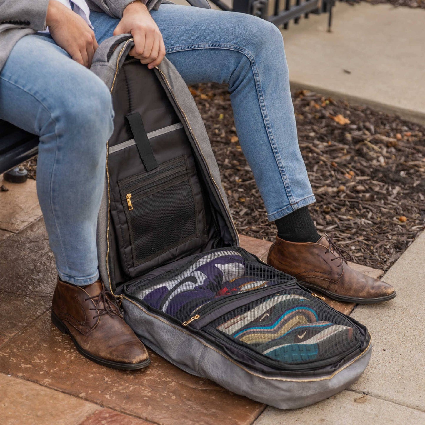 Sole Premise Grey Leather Commuter Sneaker Bag