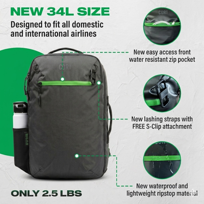 COR Surf Island Hopper 2.0 Travel Backpack – New Matte Black | Lightweight Waterproof 28L & 34L