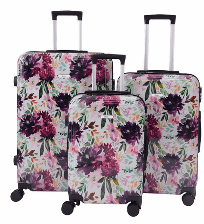 Mirage Paula Floral ABS Hard Shell Lightweight 3 Piece Luggage Set - Stiles Supply Co.
