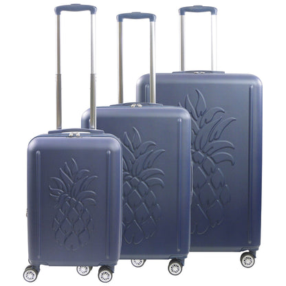 Tommy Bahama 3-Piece Navy Hard-Sided 3D Pineapple Luggage Set with Drawstring Bag - Stiles Supply Co.