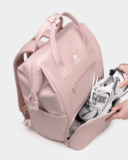 Portland Gear Cascade Getaway Backpack bottom compartment in Blush