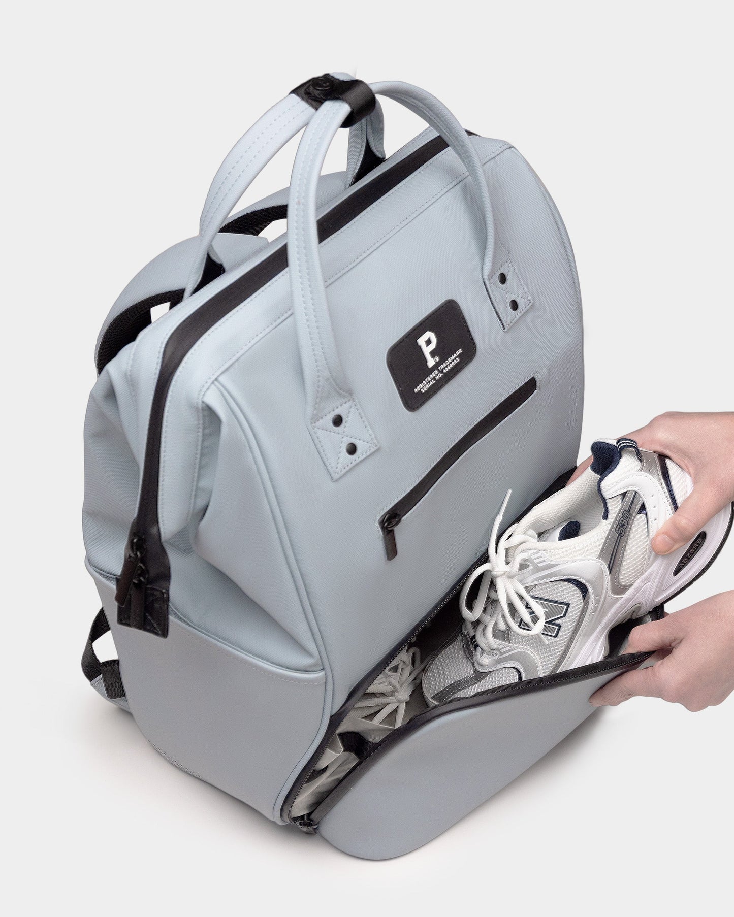Portland Gear Cascade Getaway Backpack bottom compartment in Cloud