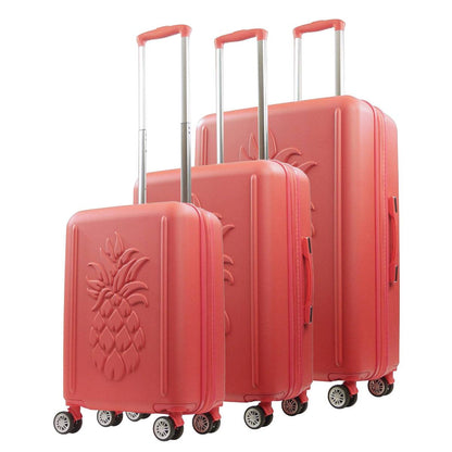 Tommy Bahama 3-Piece Coral Hard-Sided 3D Pineapple Luggage Set with Drawstring Bag - Stiles Supply Co.