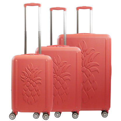 Tommy Bahama 3-Piece Coral Hard-Sided 3D Pineapple Luggage Set with Drawstring Bag - Stiles Supply Co.