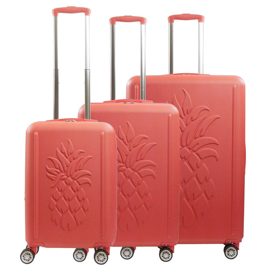Tommy Bahama 3-Piece Coral Hard-Sided 3D Pineapple Luggage Set with Drawstring Bag - Stiles Supply Co.