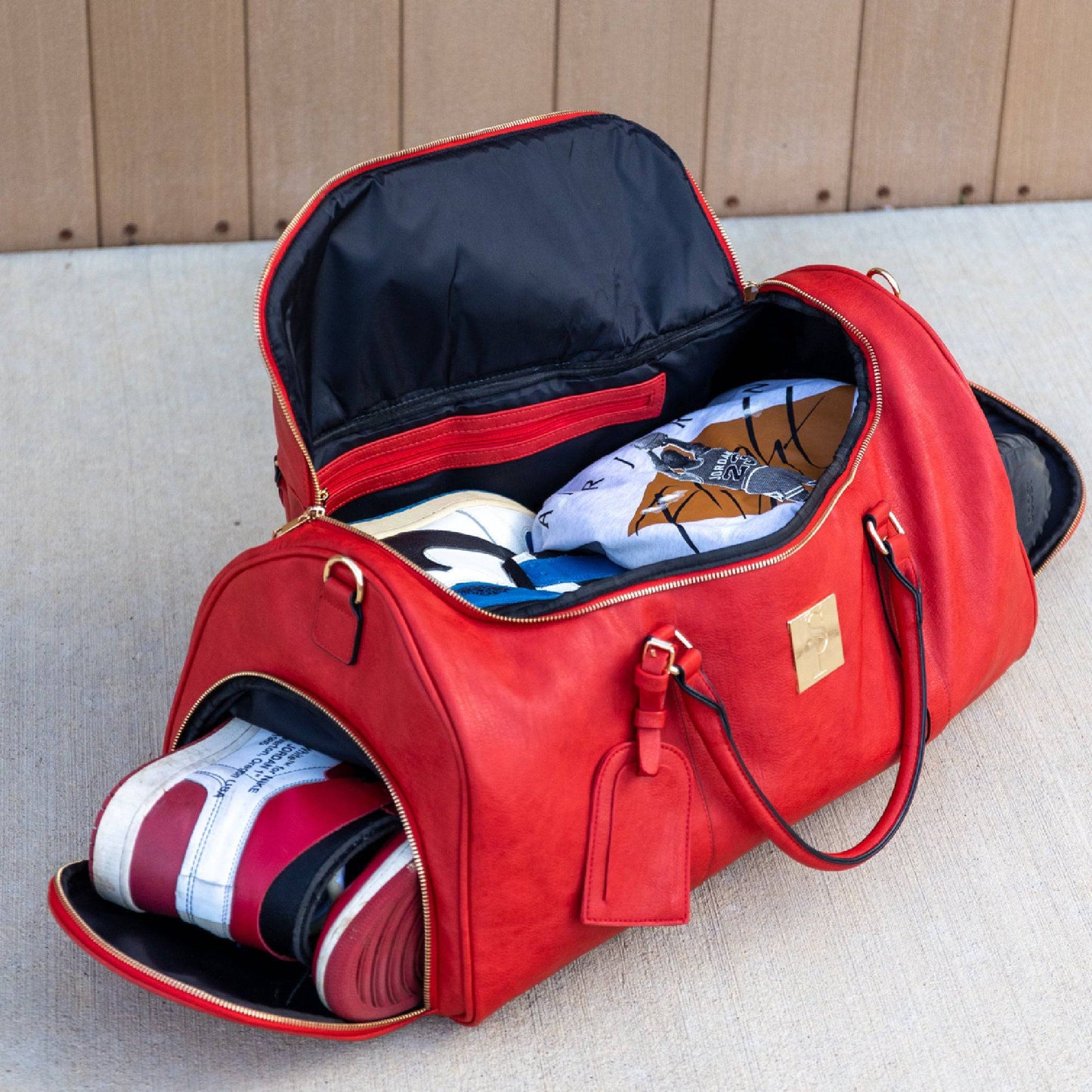 Sole Premise Red Tumbled Leather Weekender Duffle Bag