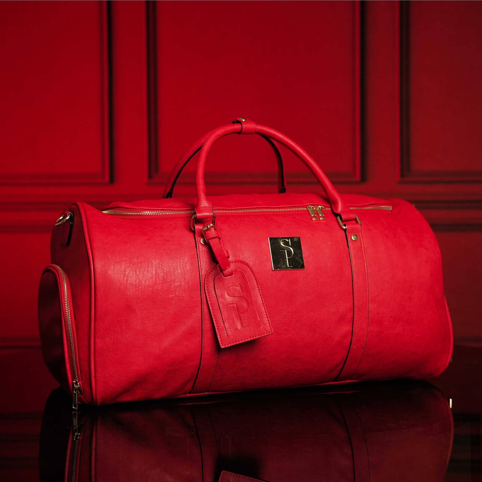Sole Premise Red Tumbled Leather Weekender Duffle Bag