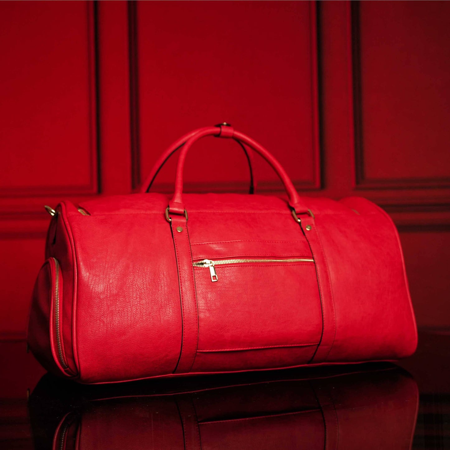 Sole Premise Red Tumbled Leather Weekender Duffle Bag