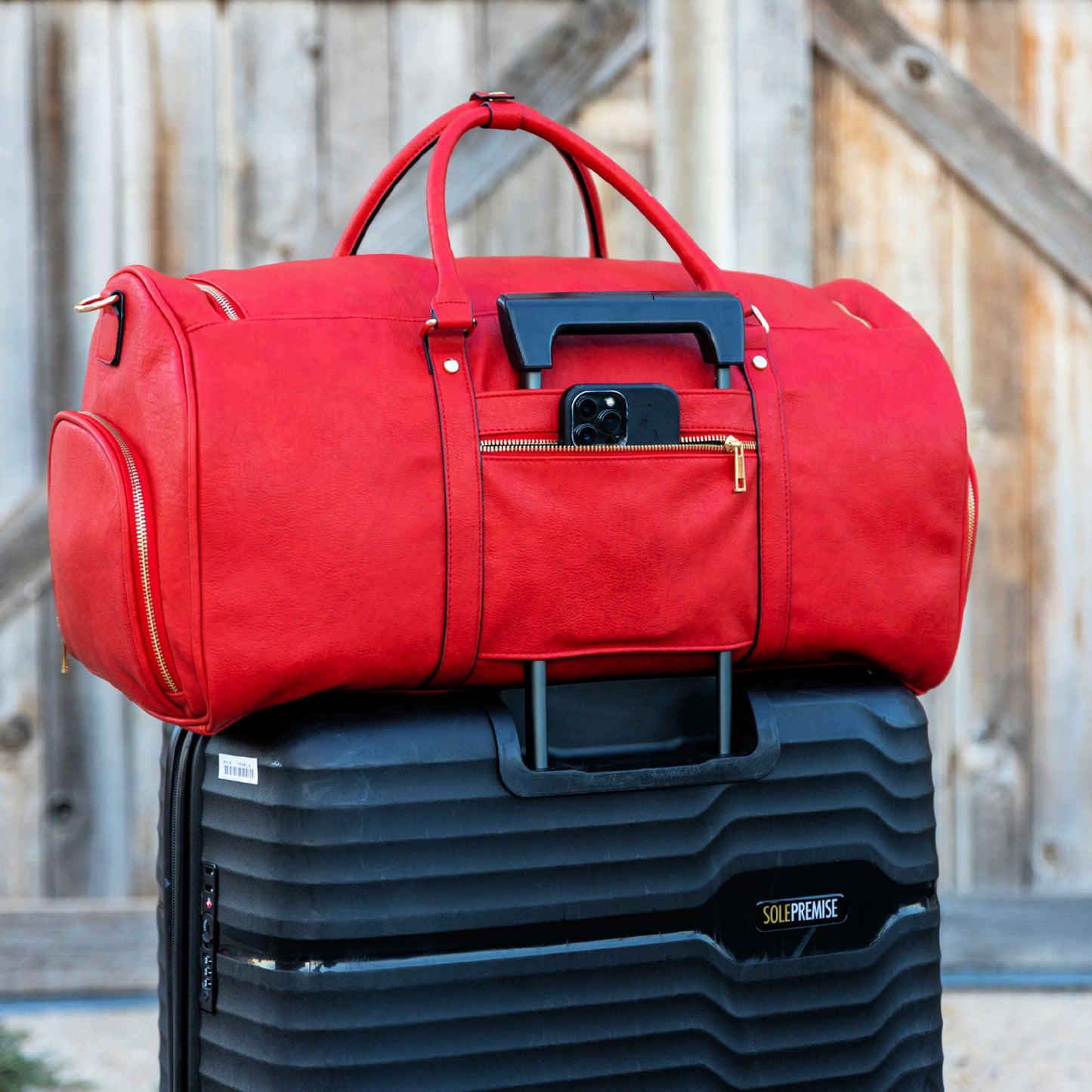 Sole Premise Red Tumbled Leather Weekender Duffle Bag
