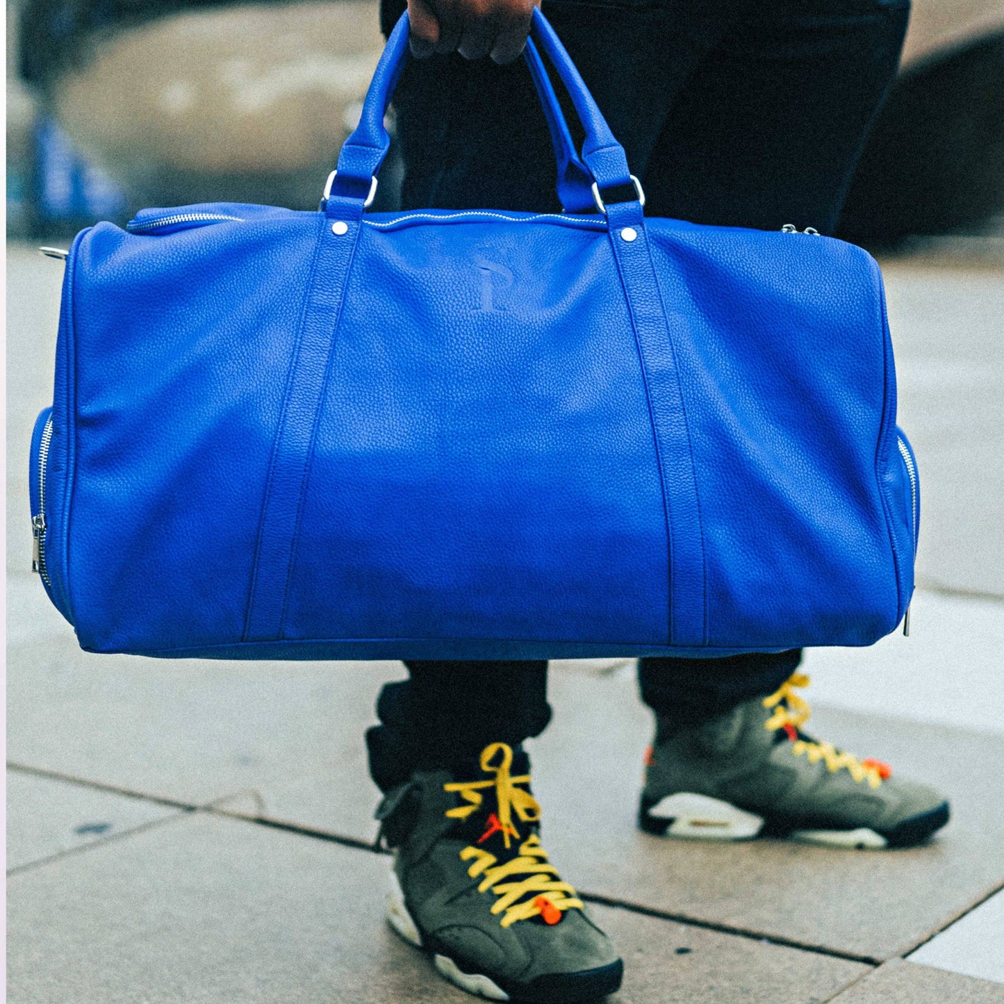 Sole Premise Royal Blue Leather Duffle Bag