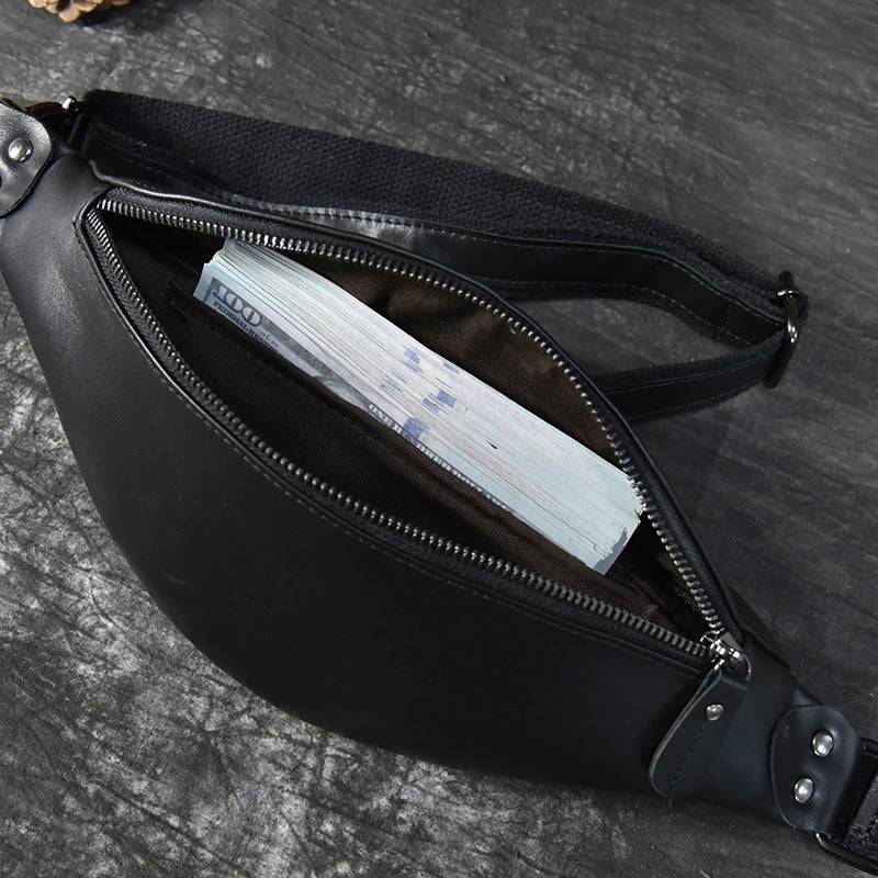 Steel Horse Leather Sigrid Smooth Black Leather Waist Bag